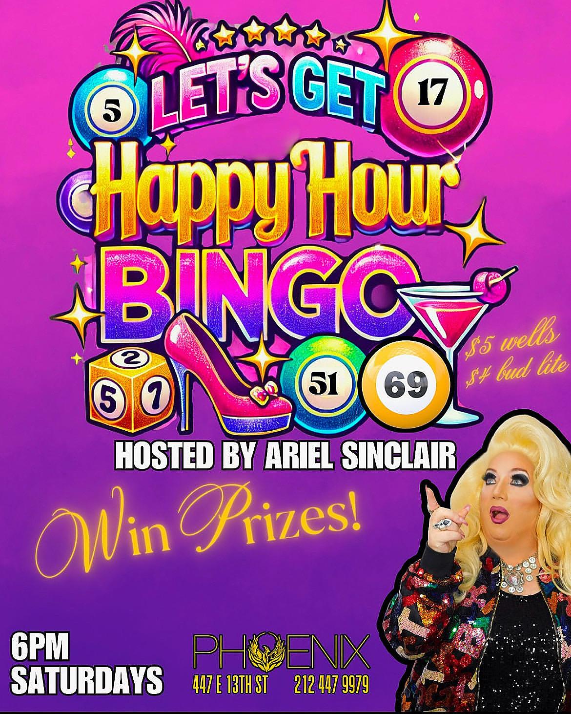 Saturday happy hour bingo flyer.