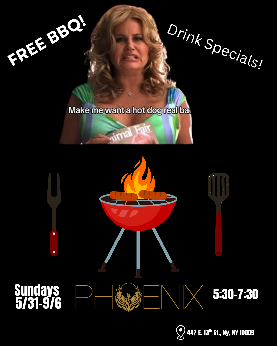 Sunday Free BBQ event flyer.