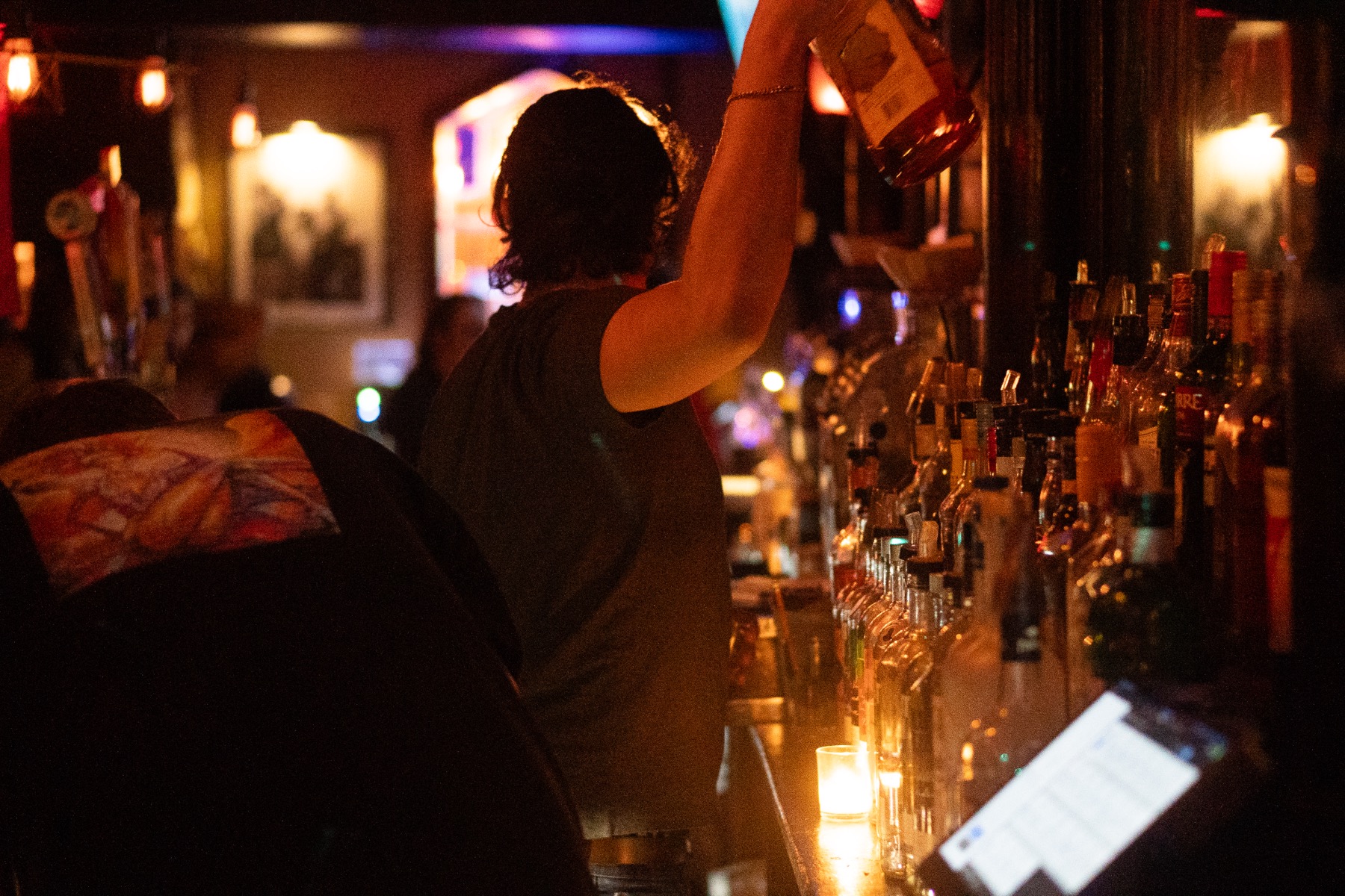 Phoenix Bar counter at night.
